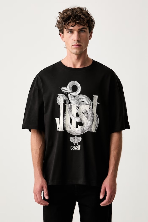 Just Cavalli T-shirt męski bawełniany czarny 81OAHT05 CJ518
