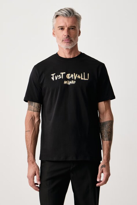 Just Cavalli T-shirt męski bawełniany czarny 81OAHF02 CJ800