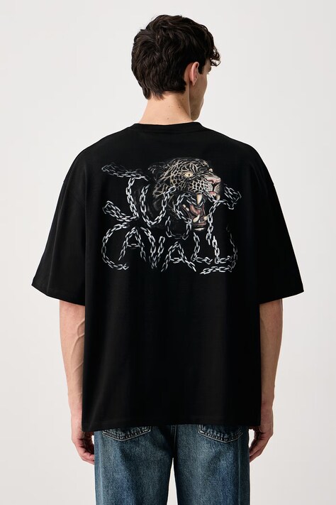 Just Cavalli T-shirt męski bawełniany z elastanem czarny 81OAHE25 CJ118