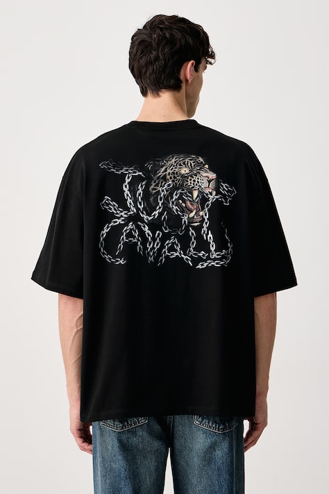 Just Cavalli T-shirt męski bawełniany z elastanem czarny 81OAHE25 CJ118