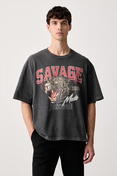 Just Cavalli T-shirt męski bawełniany szary 81OAHE15 CJW14