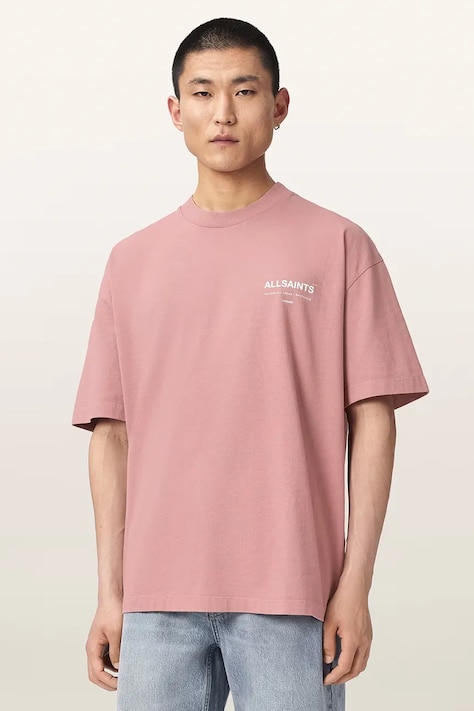 AllSaints T-shirt oversize męski bawełniany BACKSTAGE SS CREW różowy M033PF