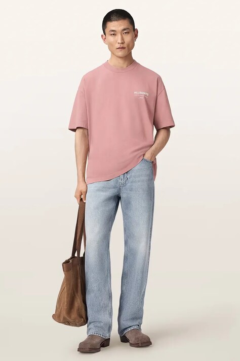 AllSaints T-shirt oversize męski bawełniany BACKSTAGE SS CREW różowy M033PF