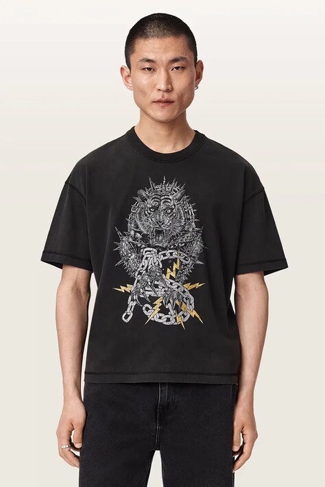 AllSaints T-shirt męski bawełniany IRON TIGER czarny M016PF