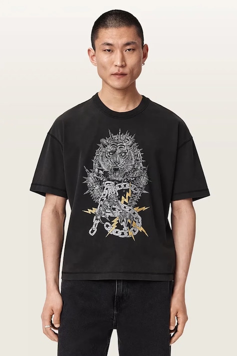 AllSaints T-shirt męski bawełniany IRON TIGER czarny M016PF