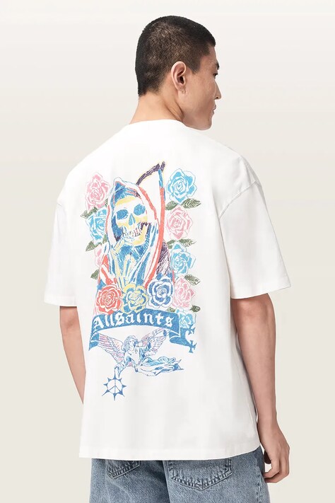 AllSaints T-shirt oversize męski bawełniany CRAY beżowy M024PF