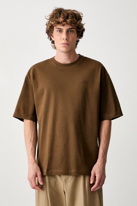 Lacoste T-shirt oversize bawełniany męski brązowy TH9441