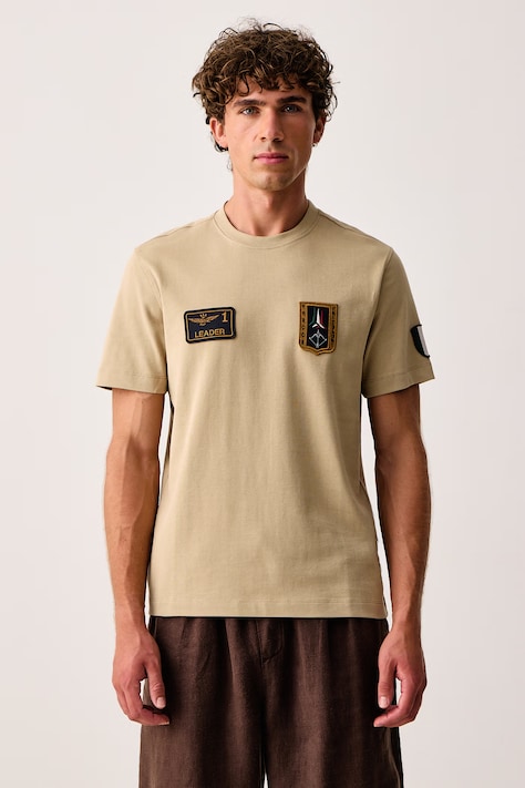 Aeronautica Militare T-shirt męski bawełniany beżowy TS2567UJ00703