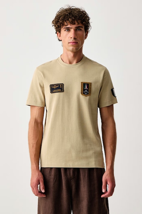 Aeronautica Militare Tričko pánske bavlnené béžové TS2567UJ00703