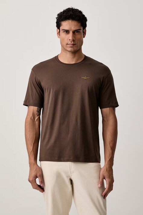 Aeronautica Militare T-shirt męski bawełniany brązowy TS2522UJ00372