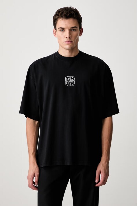 Vetements Biker Cross Logo T-shirt męski bawełniany czarny MH27TR197B