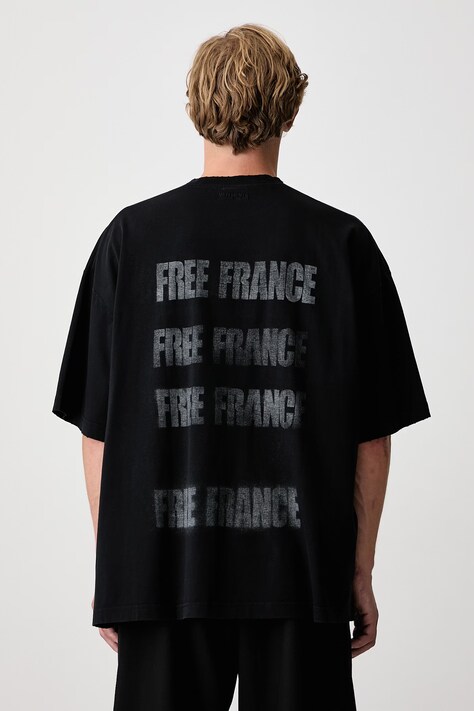 Vetements Free France T-shirt oversize bawełniany męski czarny MH27TR237B