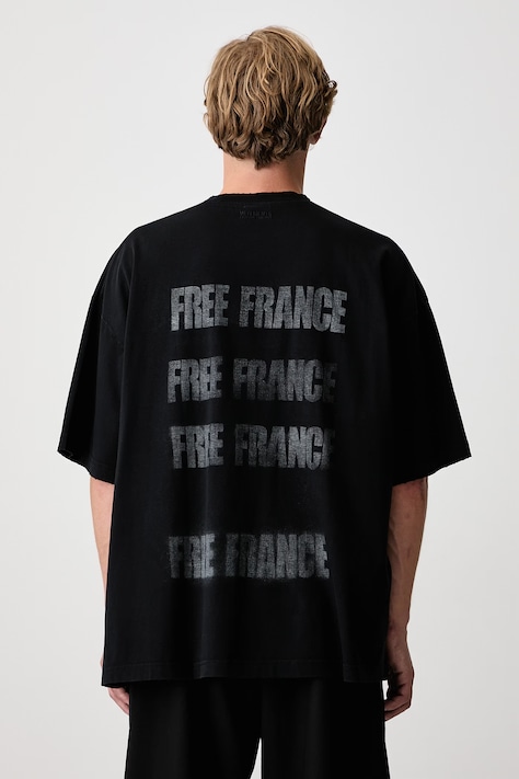 Vetements Free France T-shirt oversize bawełniany męski czarny MH27TR237B