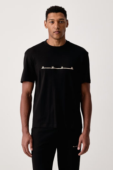 HUGO T-shirt ανδρικό βαμβακερό Datrik μαύρο 50568123