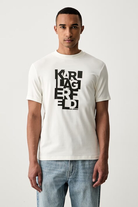 Karl Lagerfeld T-shirt męski bawełniany z elastanem beżowy 564235.755042