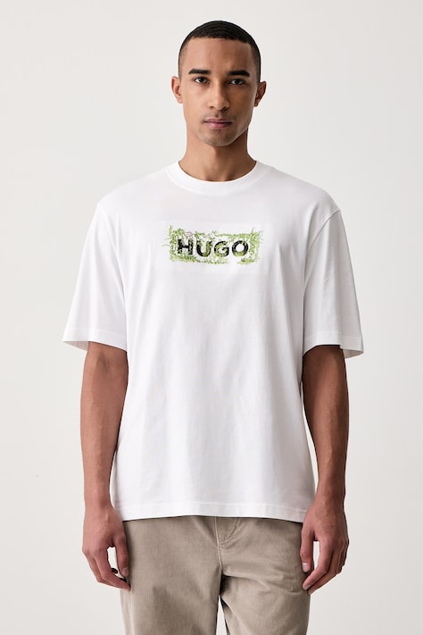 HUGO Blue Tričko pánske bavlnené Niviotee biele 50567953