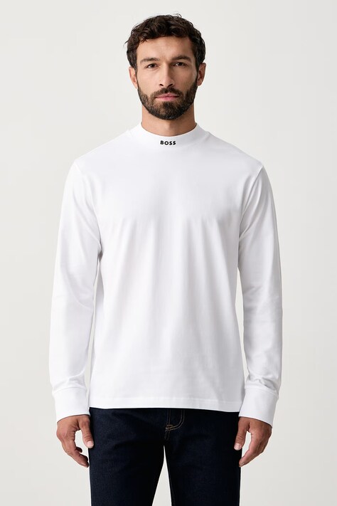 BOSS Green Лонгслив мужской из хлопка с эластаном Tee Collar Long белый 50576916