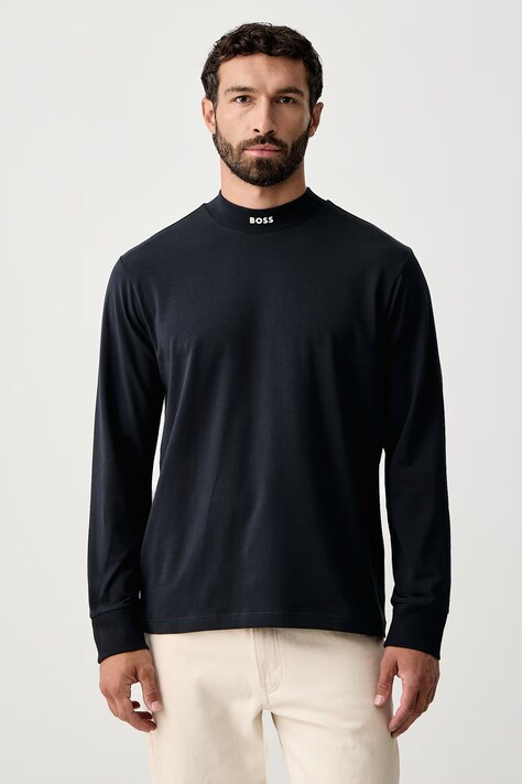 BOSS Green Лонгслив мужской из хлопка с эластаном Tee Collar Long тёмно-синий 50576916