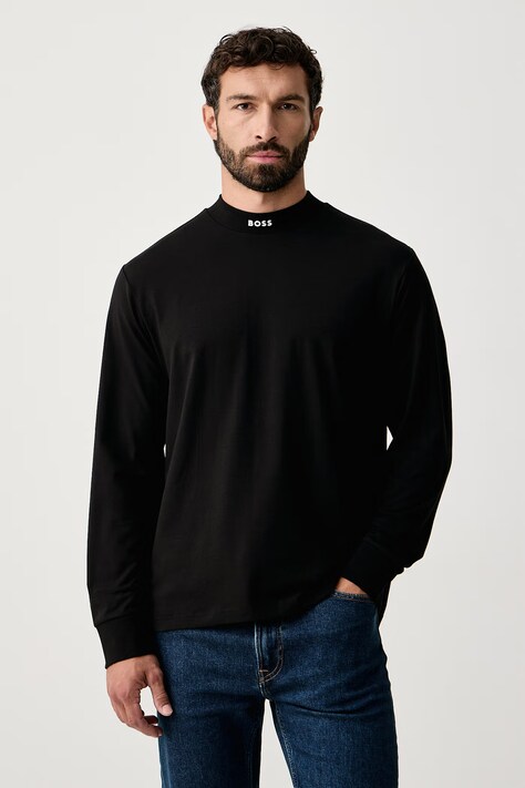 BOSS Green Лонгслив для мужчин из хлопка с эластаном Tee Collar Long чёрный 50576916