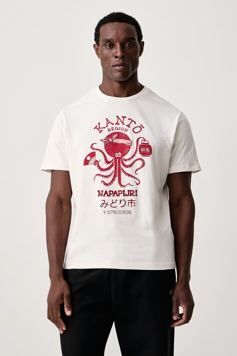Napapijri T-shirt męski bawełniany Sunda beżowy NP0A8B3MFYA1