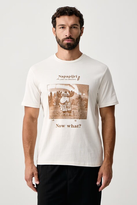 Napapijri T-shirt męski bawełniany Cabin beżowy NP0A8B3FN1A1