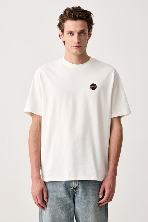 Napapijri T-shirt męski bawełniany S-Badge beżowy NP0A89492061