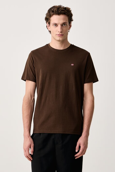 Napapijri T-shirt basic męski bawełniany Salis brązowy NP0A4H8DWT31