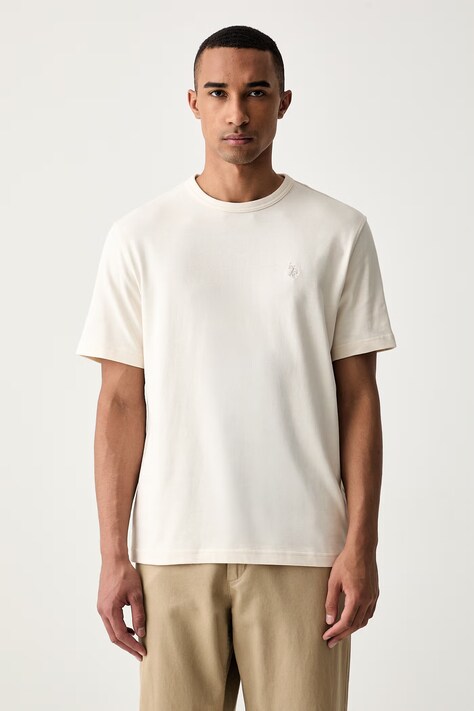U.S. Polo Assn. T-shirt męski bawełniany RELAXED FIT DHM beżowy MUP4902
