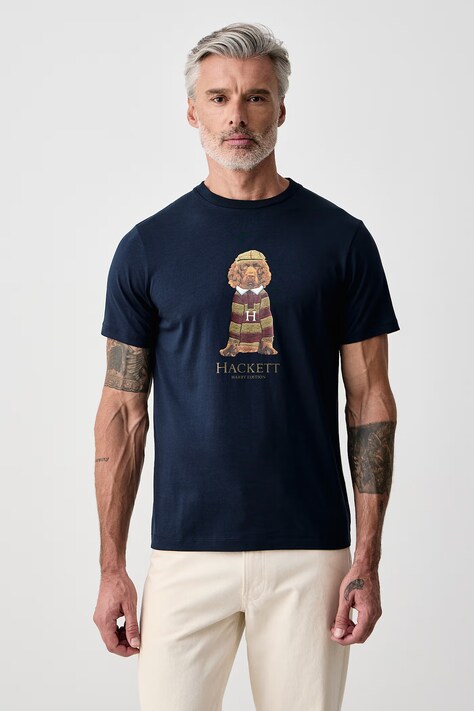 Hackett London T-shirt męski bawełniany granatowy HM5000150
