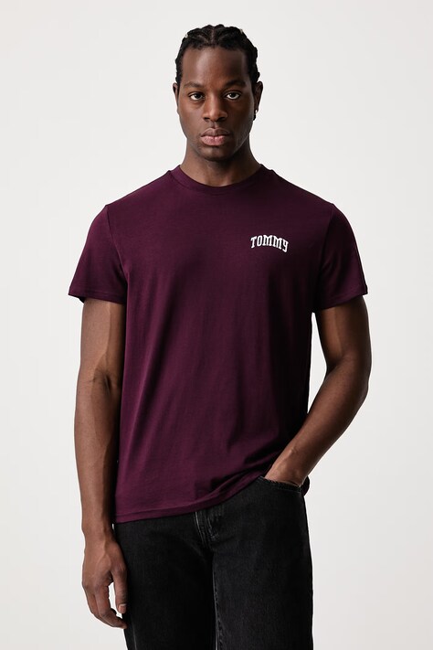 Tommy Jeans Tričko pánské bavlněné burgundské DM0DM23558