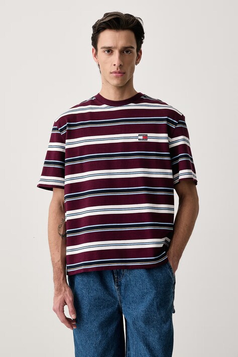 Tommy Jeans T-shirt męski bawełniany z elastanem bordowy DM0DM23553