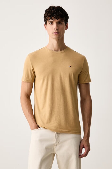 Tommy Jeans tričko pánske s bavlnou béžové DM0DM20363