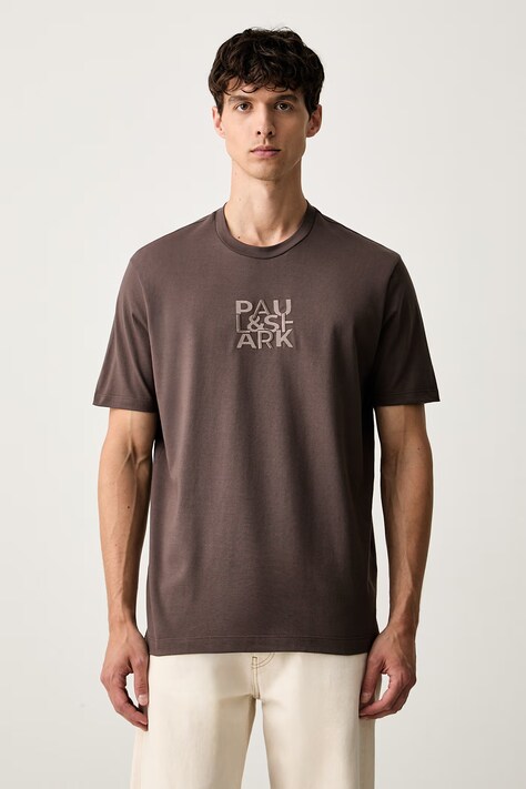 Paul&Shark T-shirt męski bawełniany brązowy 16311625