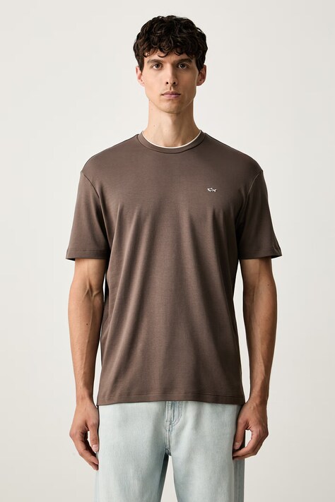 Paul&Shark T-shirt męski bawełniany brązowy 16311605
