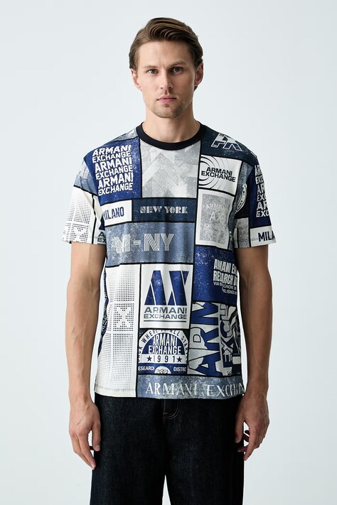 Armani Exchange T-shirt męski z bawełną niebieski XM003021 AF10356