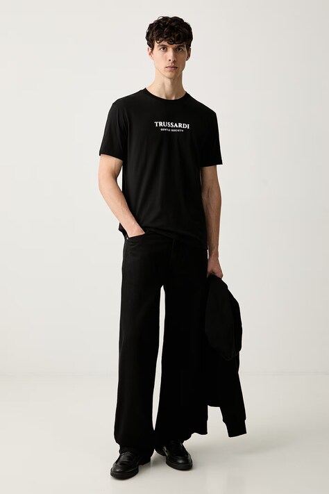 Trussardi T-shirt męski bawełniany czarny G0088000205N