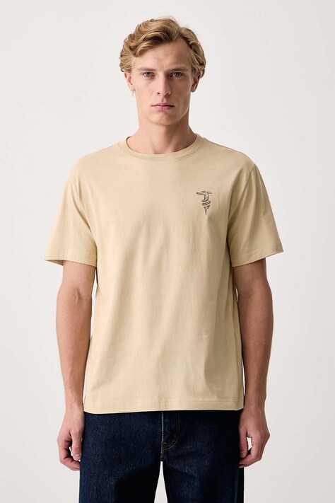 Trussardi T-shirt męski bawełniany beżowy G0868000259N