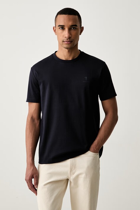 Trussardi T-shirt basic męski bawełniany z elastanem granatowy G0238000218N