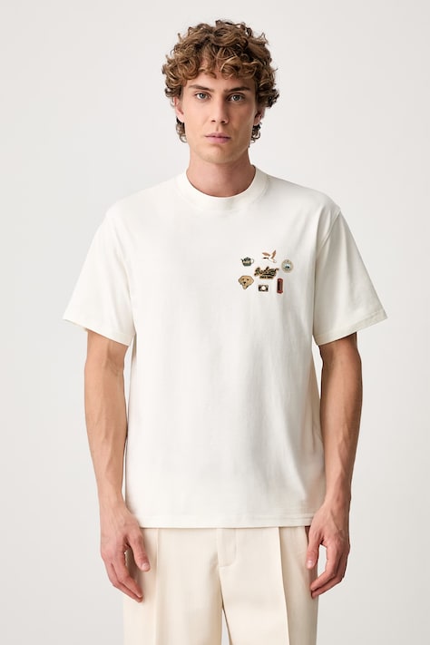 Barbour Pin Badge Graphic T-shirt bawełniany męski beżowy MTS1693WH32