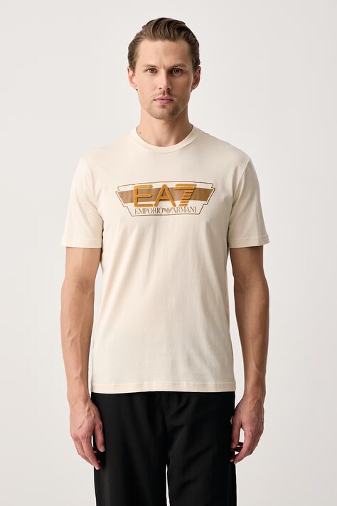 EA7 Emporio Armani T-shirt męski bawełniany beżowy AF12503.7M002433