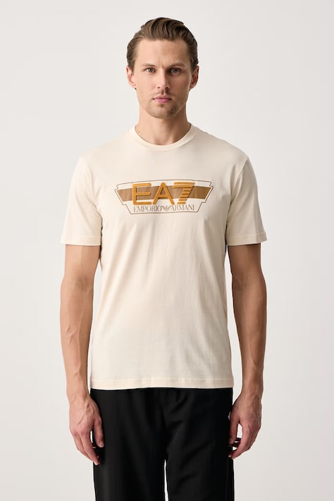 EA7 Emporio Armani T-shirt męski bawełniany beżowy AF12503.7M002433