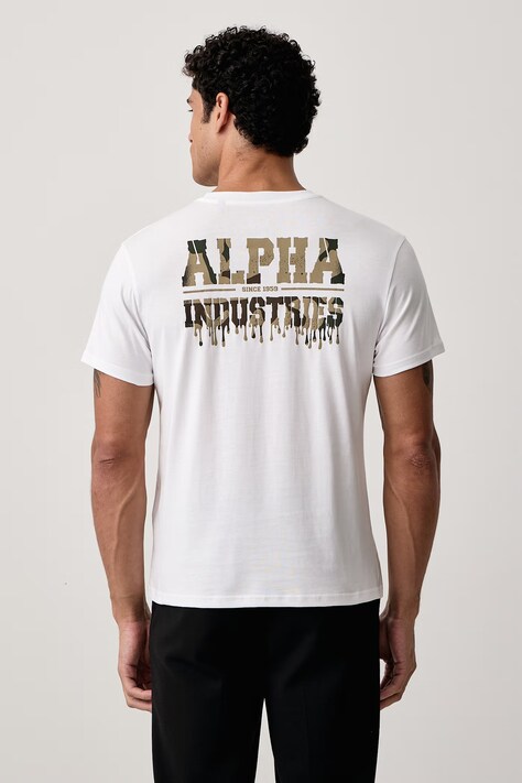 Alpha Industries T-shirt ανδρικό βαμβακερό Dripping Camo Backprint λευκό 268516