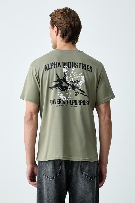 Alpha Industries majica za muškarce od pamuka Noseart Backprint zelena 268529
