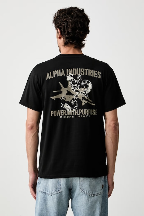 Alpha Industries t-shirt da uomo in cotone Noseart Backprint nero 268529