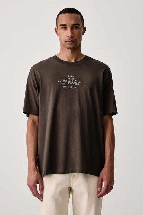 G-Star Tričko pánske bavlnené Multi text relaxed r t hnedé D30098-336