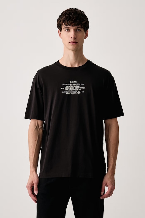 G-Star T-shirt męski bawełniany Multi text relaxed r t czarny D30098-336
