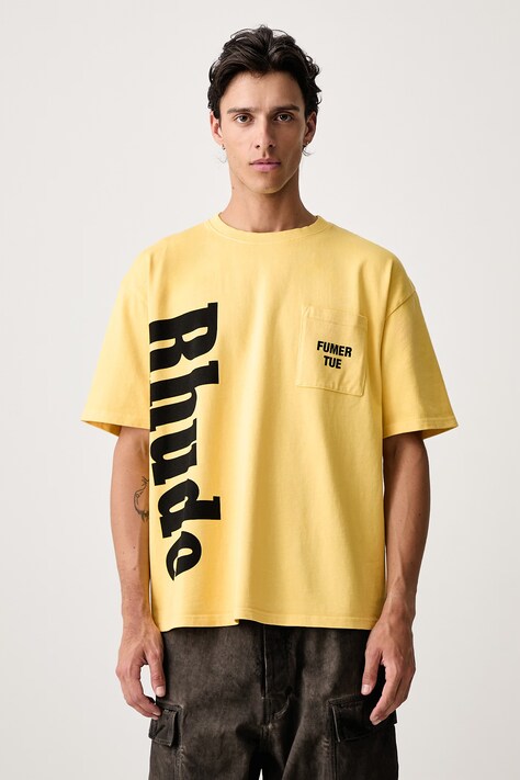 RHUDE T-shirt bawełniany męski żółty RHPF26TT13012