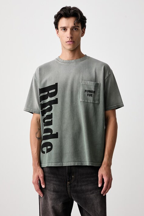 RHUDE T-shirt bawełniany męski zielony RHPF26TT13012