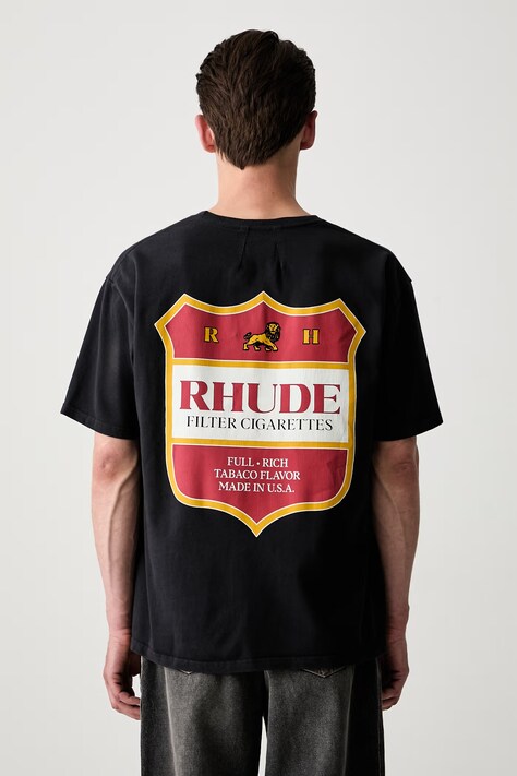 RHUDE T-shirt oversize bawełniany męski czarny RHPF26TT01012