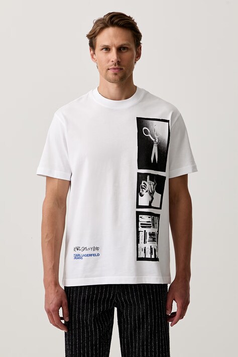 Karl Lagerfeld Jeans T-shirt męski bawełniany biały B3M17031